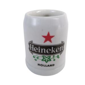 Vtg Heineken Holland White Stoneware Mug Shot Glass Mini 2.5" Beer Stein 60s-70s